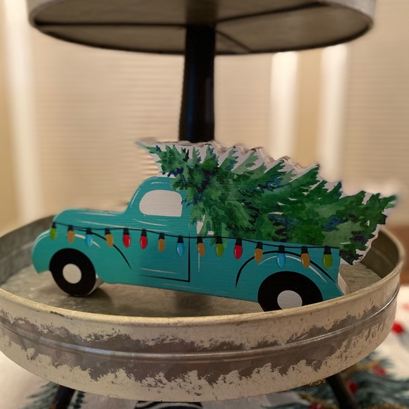 Blue Farmhouse Christmas PickUp Truck Carrying A Christmas Tree Wood Decor Sign - Picture 4 of 15